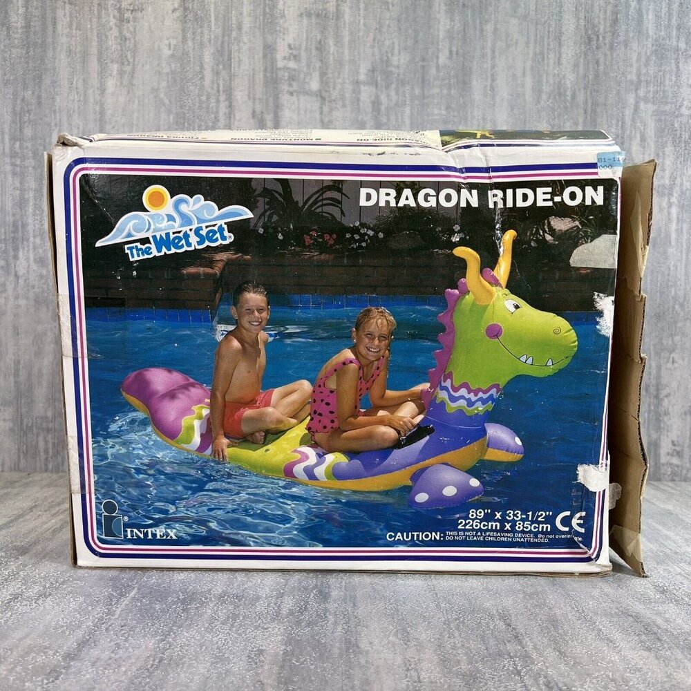 VTG Rare 1991 Intex The Wet Set 89” X 33-1/2” Dragon Ride-On Water Float *READ*